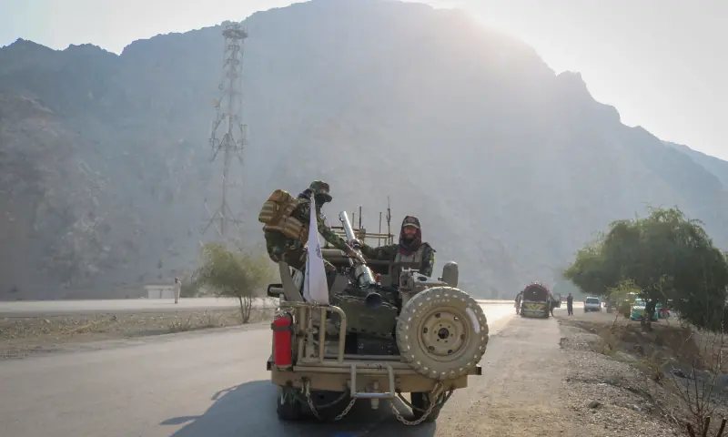 Afghan Taliban soldiers carry a rocket launcher in a vehicle, following exchanges of fire between Pakistan and Afghanistan forces, near Torkham border in Afghanistan on February 27, 2026. &mdash; Reuters