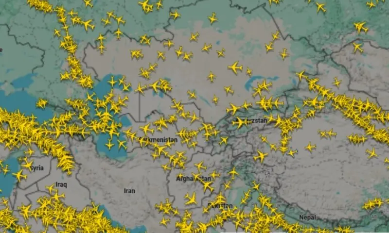 Iran and Israel shut their airspace following Israeli strikes on Tehran, on Feb 28, 2026. — screengrab from Flightradar24