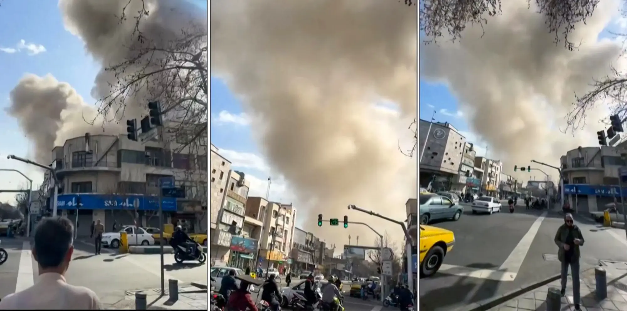 This combination of video grabs taken from UGC images posted on social media on February 28, 2026, and verified by AFPTV teams in Paris, show a repoted explosion in Tehran.  &mdash; AFP