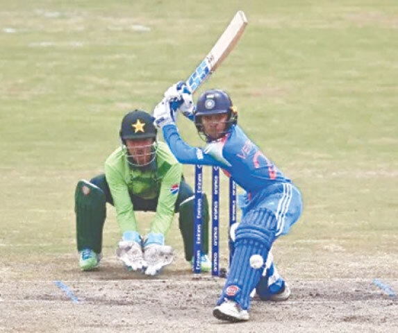 BULAWAYO: Indian batter Vedant Trivedi in action during the U-19 World Cup Super Six match against Pakistan at the Queens Sports Club on Sunday.—Courtesy ICC