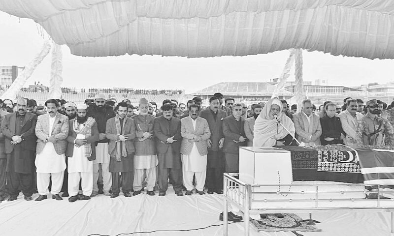 MOURNERS attend the funeral of Barrister Sultan Mahmood.&mdash;Photo by the writer