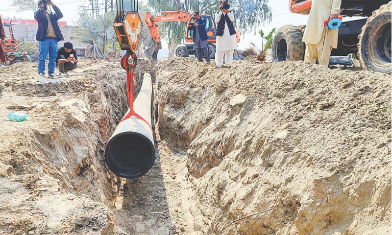 A SEWERAGE line is being laid in Sukkur as part of ongoing development works.—PPI A SEWERAGE line is being laid in Sukkur as part of ongoing development works.—PPI
