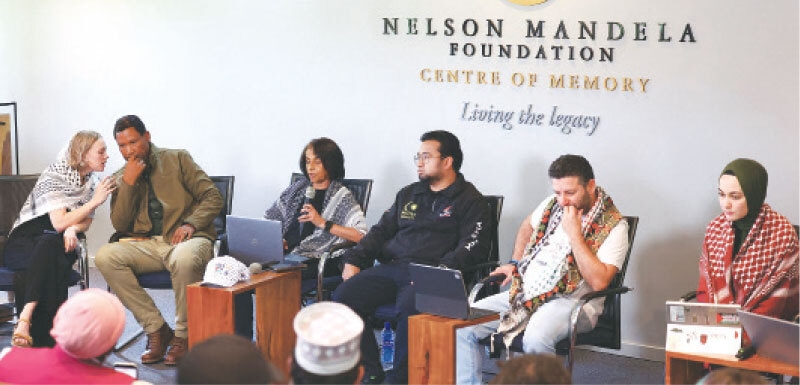  MANDLA Mandela, grandson of Nelson Mandela, joins members of the Global Sumud Flotilla activist group.&mdash;Reuters 