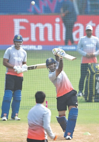 MUMBAI: Indian captain Suryakumar Yadav bats during a training session at the Wankhede Stadium on Friday.&mdash;AFP