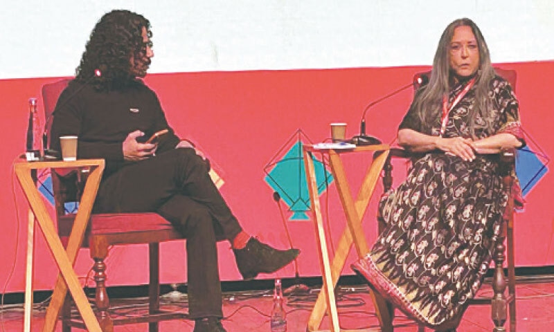 Filmmaker Deepa Mehta in conversation with Aun Raza in an LLF session titled, ‘Subverting the Screen’. — Dawn Filmmaker Deepa Mehta in conversation with Aun Raza in an LLF session titled, ‘Subverting the Screen’. — Dawn