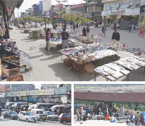 (Clockwise from top) The weekly old book bazaar was held as usual on Bank Road in Rawalpindi&rsquo;s Saddar area; while the Sunday bazaar at H-9 sector and bus terminal at Faizabad  functioned as per routine. &mdash; Photos by Mohammad Asim
