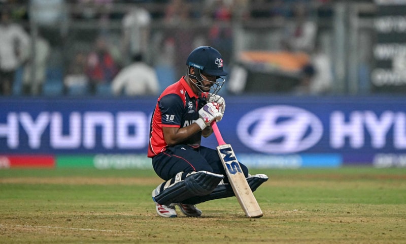 NEPAL&rsquo;S Lokesh Bam reacts after his team&rsquo;s defeat in the last-ball finish.&mdash;AFP