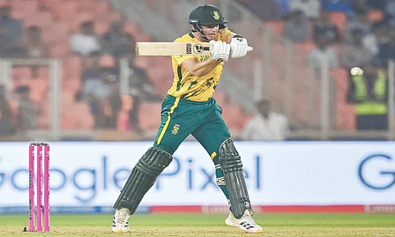 AHMEDABAD: South African batter Tristan Stubbs plays a shot during the Group ‘D’ match against Canada at the Narendra Modi Stadium on Monday.—AFP AHMEDABAD: South African batter Tristan Stubbs plays a shot during the Group ‘D’ match against Canada at the Narendra Modi Stadium on Monday.—AFP