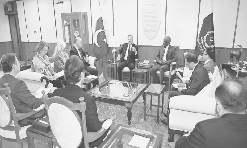 CHIEF Justice of Pakistan Yahya Afridi meets a delegation, led by United Nations Resident Coordinator in Pakistan Mohamed Yahya, at the Supreme Court building.—INP CHIEF Justice of Pakistan Yahya Afridi meets a delegation, led by United Nations Resident Coordinator in Pakistan Mohamed Yahya, at the Supreme Court building.—INP