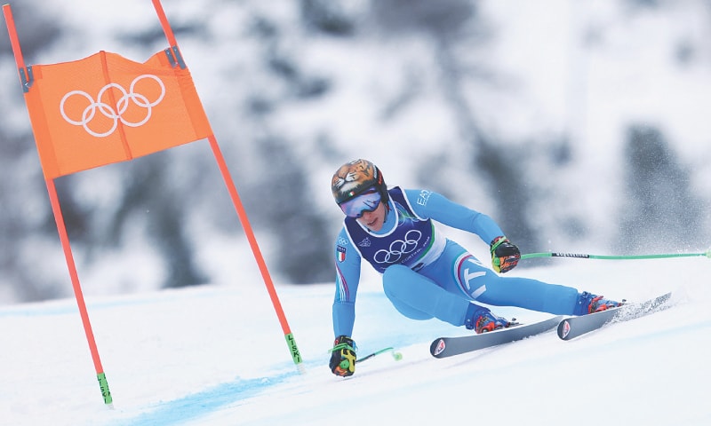 BELLUNO: Italy’s Federica Brignone in action during the Alpine Skiing Women’s Super-G competition at the Tofane Alpine Skiing Centre on Thursday.—Reuters BELLUNO: Italy’s Federica Brignone in action during the Alpine Skiing Women’s Super-G competition at the Tofane Alpine Skiing Centre on Thursday.—Reuters