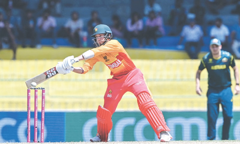 COLOMBO: Zimbabwe&rsquo;s Brian Bennett plays a shot during the group stage match against Australia at the R. Premadasa Stadium.&mdash;AFP