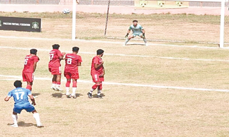 KARACHI: KRL&rsquo;s Zaid Umer scores from a free-kick during the National Challenge Cup semi-final against Army at the KPT Stadium on Friday.&mdash;Courtesy PFF