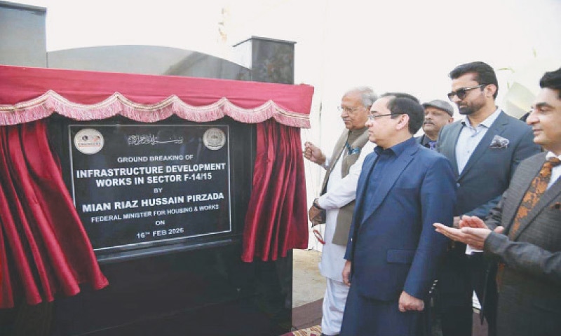 Housing Minister Riaz Hussain Pirzada inaugurates development work in Islamabad&rsquo;s two sectors on Monday. &mdash; APP