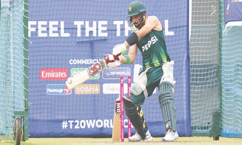 COLOMBO: Pakistan batter Sahibzada Farhan bats in the nets during a training session at the Sinhalese Sports Club Ground on Tuesday.&mdash;Courtesy PCB
