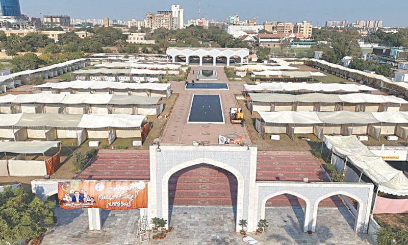 A view of temporary stalls at the Baradari.&mdash;Dawn