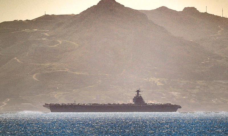 US aircraft carrier Gerald Ford sails through the Strait
of Gibraltar.—AFP US aircraft carrier Gerald Ford sails through the Strait
of Gibraltar.—AFP