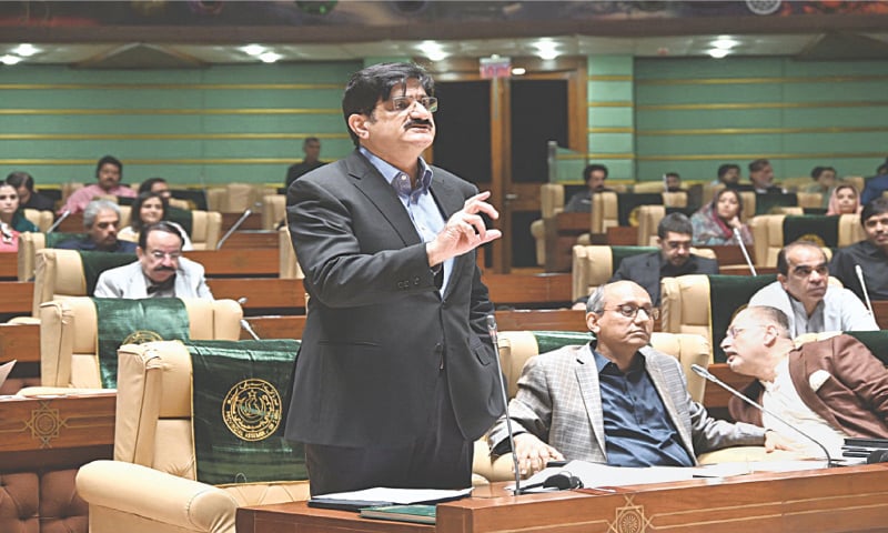 Chief Minister Syed Murad Ali Shah speaks in the Sindh Assembly.—Dawn Chief Minister Syed Murad Ali Shah speaks in the Sindh Assembly.—Dawn