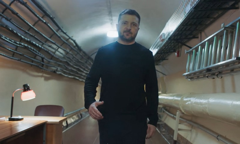 UKRAINE&rsquo;s President Volodymyr Zelensky walks through his bunker on the fourth anniversary of Russia&rsquo;s invasion.&mdash;AFP