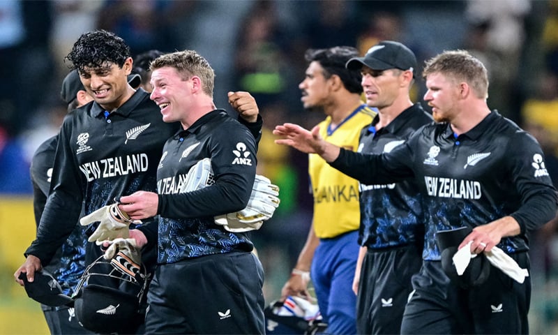 COLOMBO: New Zealand players celebrate their Super Eights victory against Sri Lanka at the 
R. Premadasa Stadium.&mdash;AFP