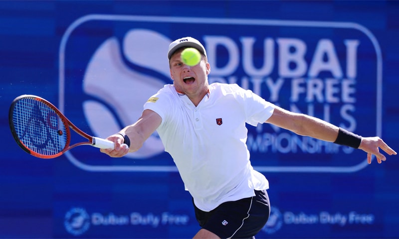 JENSON Brooksby of the US eyes a return against Russia’s Daniil Medvedev during their Dubai Championships quarter-final at the Dubai Tennis Stadium on Thursday.—Reuters JENSON Brooksby of the US eyes a return against Russia’s Daniil Medvedev during their Dubai Championships quarter-final at the Dubai Tennis Stadium on Thursday.—Reuters