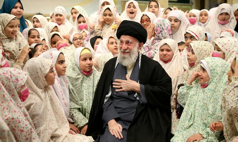 Iran&rsquo;s Supreme Leader Ayatollah Ali Khamenei meets with a group of girls who reached the age of puberty in Tehran, Iran on February 3, 2023. &mdash; Reuters/File
