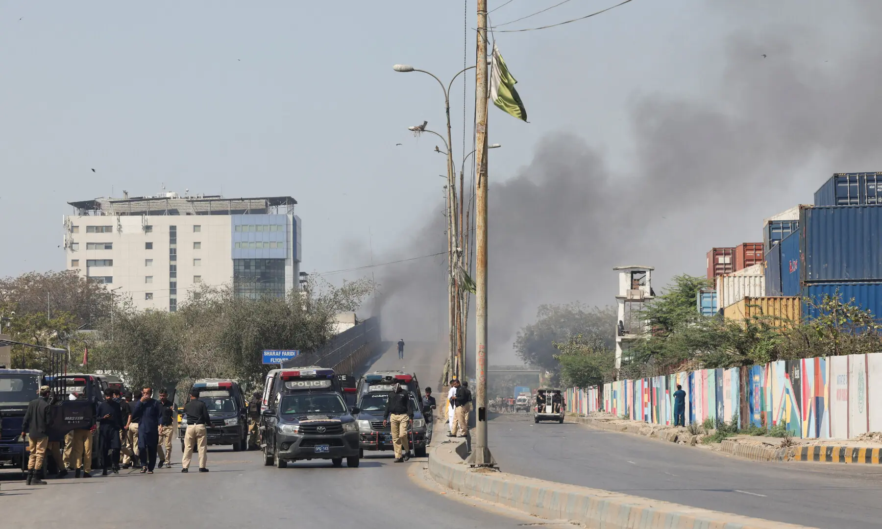 Police gather to disperse protesters outside the US Consulate in Karachi on March 1, 2026, following Iran Supreme Leader Ayatollah Ali Khamenei&rsquo;s assassination. &mdash;  Reuters