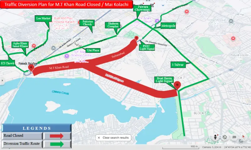  A map showing planned road closures and alternative traffic routes in Karachi’s West and South districts. — via Karachi Traffic Police 