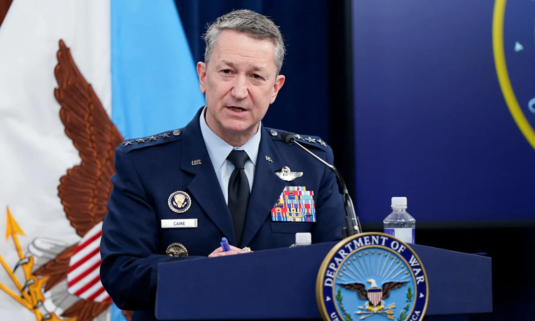 Chairman of the Joint Chiefs of Staff General Dan Caine holds a briefing amid the US-Israeli conflict with Iran, at the Pentagon in Washington, DC on March 2, 2026. &mdash; Reuters