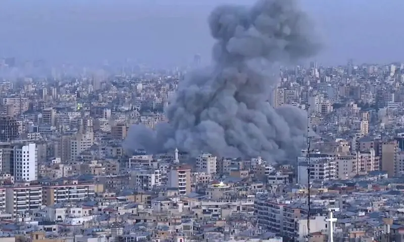 This frame grab from AFPTV video footage taken on March 3, 2026 shows smoke rising into the air after Israeli strikes hit the outskirts of Beirut. &mdash;AFP