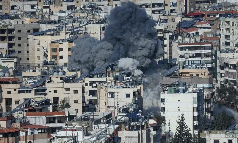A plume of smoke rises from the site of an Israeli airstrike in the southern suburbs of Beirut&rsquo;s Haret Hreik neighborhood on March 4, 2026. &mdash;AFP