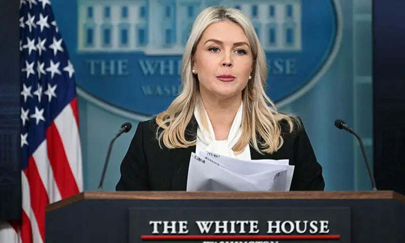 White House Press Secretary Karoline Leavitt speaks during a press briefing in the Brady Briefing Room of the White House in Washington, DC, the US on March 4. &mdash; AFP