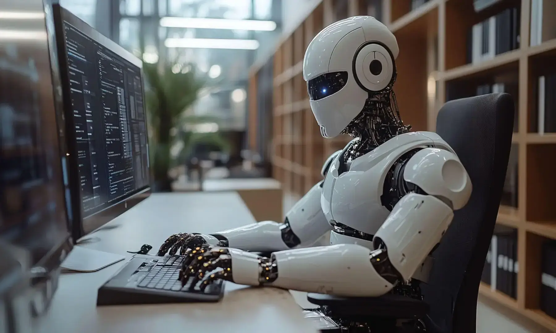 A bot using a computer. &mdash; CreativeCanvas/ Pixabay