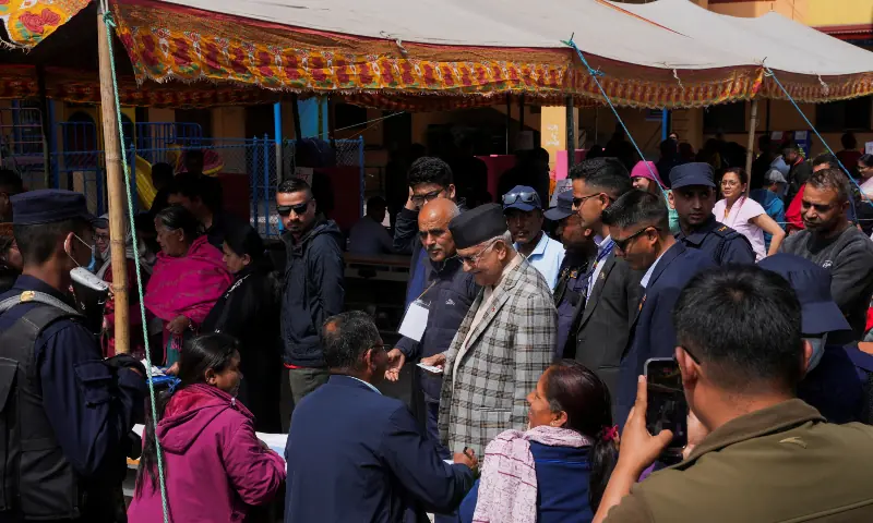 Former Prime Minister of Nepal and Chairman of Communist Party of Nepal (Unified Marxist-Leninist) KP Sharma Oli, arrives at a polling station to cast his vote during the general election in Bhaktapur, Nepal on March 5, 2026. &mdash; Reuters