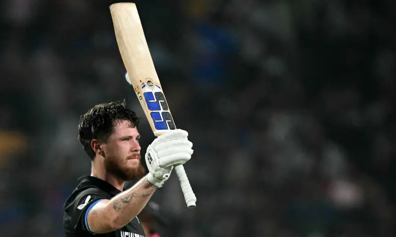 New Zealand&rsquo;s Finn Allen celebrates after scoring a century (100 runs) in the end of the 2026 ICC Men&rsquo;s T20 Cricket World Cup semi-final match between New Zealand and South Africa at the Eden Gardens in Kolkata on March 4, 2026. &mdash; AFP
