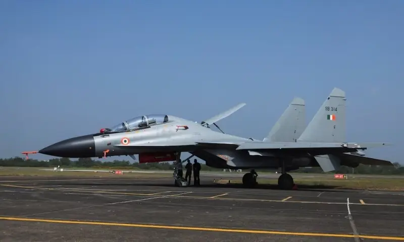 An Indian Air Force Sukhoi Su-30MKI multirole fighter aircraft is parked at HAL Nashik in India on October 17, 2025. &mdash; Reuters/File