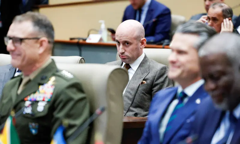 Homeland Security Advisor Stephen Miller sits at the inaugural Americas Counter Cartel Conference with regional defense and security leaders at US Southern Command headquarters in Doral, Florida, US on March 5, 2026. &mdash; Reuters