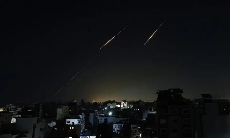 Iranian projectiles leave behind trails in the sky as seen from Gaza City on March 5, 2026. &mdash;AFP/File