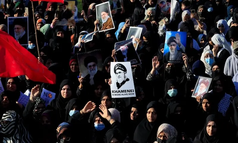 Women participate in a demonstration protesting the assassination of Iran&rsquo;s supreme leader Ayatollah Ali Khamenei in US and Israeli strikes, in Karachi, on March 6. &mdash; Reuters