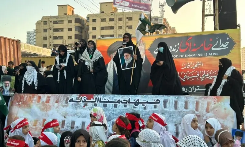 Demonstrators at the Dukhtar-i-Rehbar protest rally can be seen in this image. &mdash; Photo via Imtiaz Ali