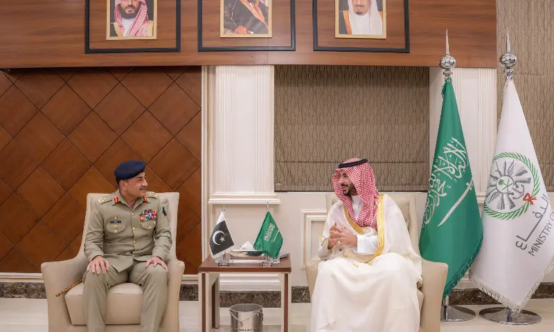 CDF Asim Munir meets with Saudi Defence Minister Khalid bin Salman Al Saud in Saudi Arabia on Mar 7. &mdash; kbsalsaud via X