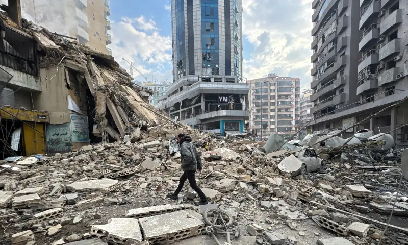 A man inspects damage buildings after an Israeli strike on Beirut&rsquo;s southern suburbs, following an escalation between Hezbollah and Israel amid the US-Israeli conflict with Iran, Lebanon on March 7, 2026. &mdash; Reuters