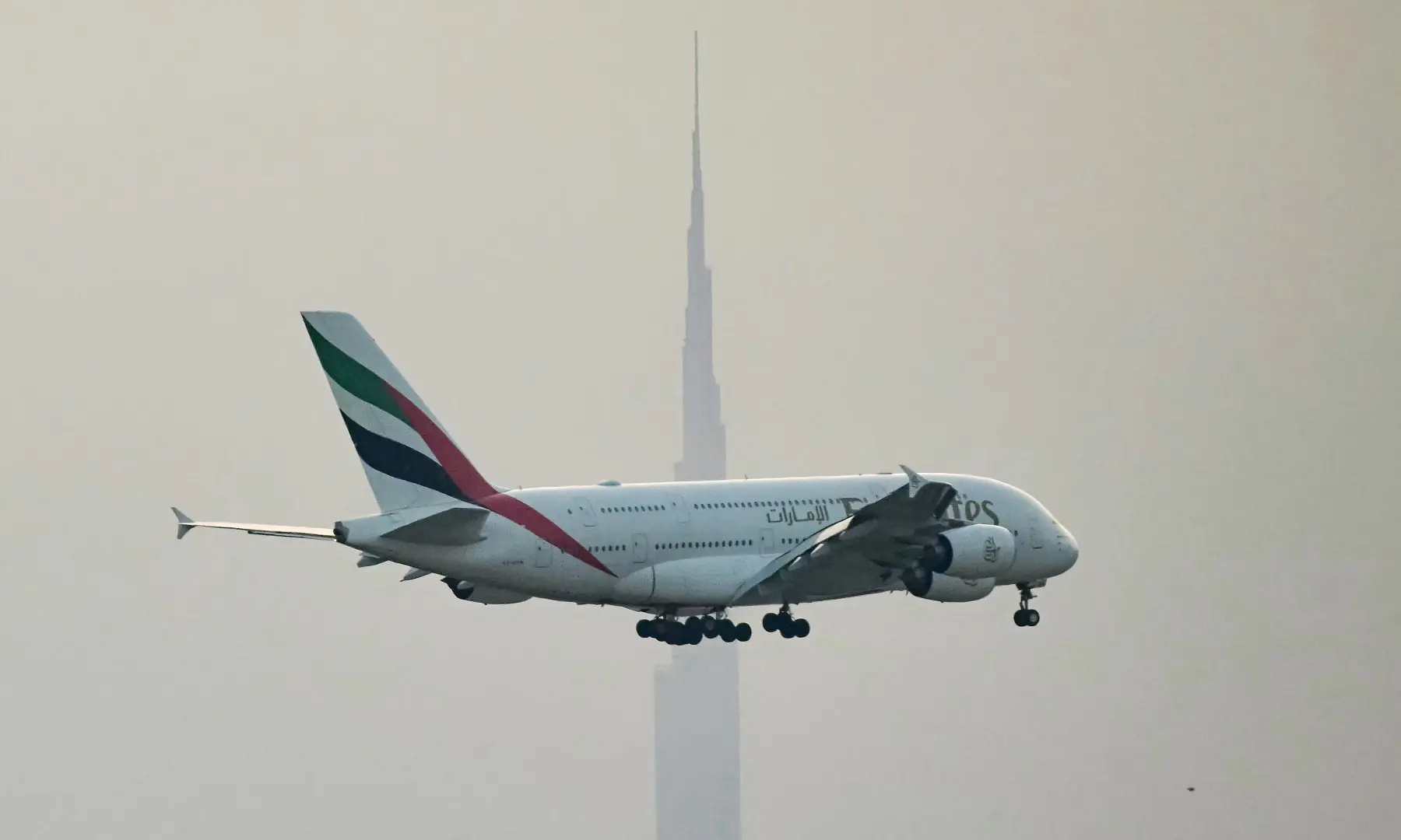 An Emirates Airbus A380 passenger aircraft prepares for landing at Dubai International Airport in Dubai on March 8, 2026. &mdash; AFP