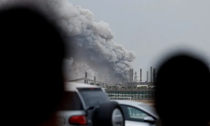 Smoke rises following a strike on the Bapco Oil Refinery, amid the US-Israeli conflict with Iran, on Sitra Island Bahrain, March 9, 2026. &mdash;Reuters