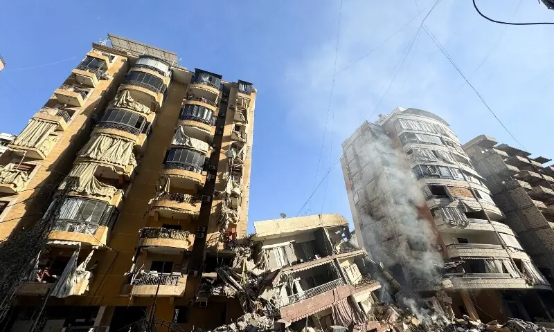 A destroyed building after an Israeli strike on Beirut&rsquo;s southern suburbs, following renewed hostilities between Hezbollah and Israel amid the US-Israeli conflict with Iran, Lebanon, March 9, 2026. &mdash;Reuters
