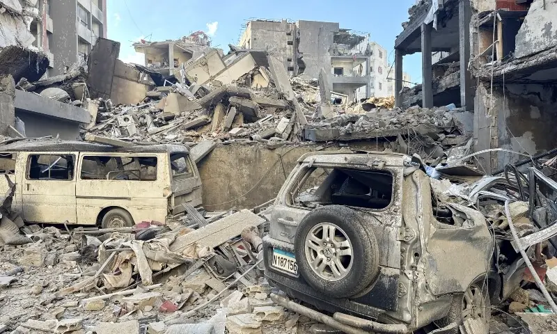 A destroyed building after an Israeli strike on Beirut&rsquo;s southern suburbs, following renewed hostilities between Hezbollah and Israel amid the US-Israeli conflict with Iran, Lebanon, March 9, 2026. &mdash;Reuters