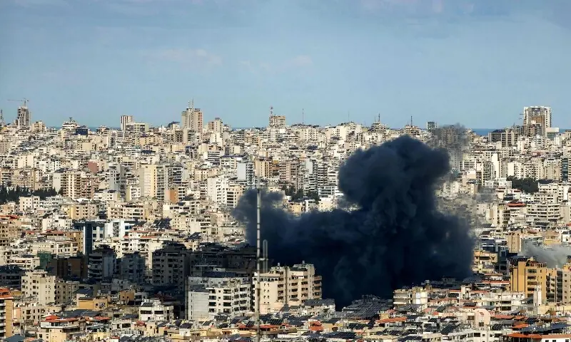 A smoke cloud erupts from the site of an Israeli airstrike on Beirut&rsquo;s southern suburbs on March 9, 2026. &mdash;AFP