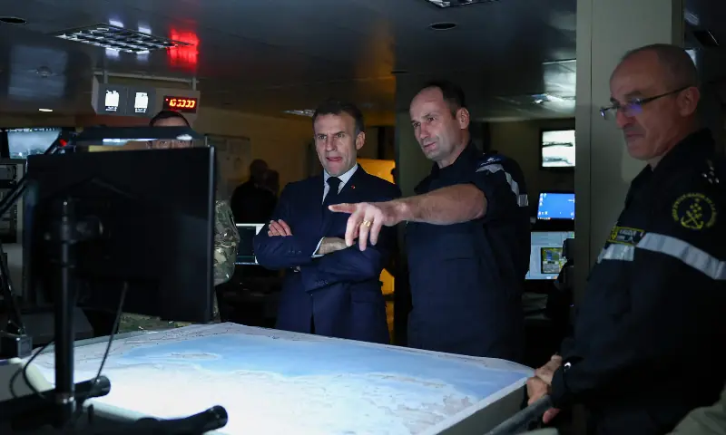 French President Emmanuel Macron (L) listens as he visits the bridge of the French aircraft carrier Charles de Gaulle deployed in the Mediterranean Sea following Iranian drone strikes on Cyprus, on March 9, 2026, on the sidelines of his trip to Cyprus to discuss regional security. — AFP French President Emmanuel Macron (L) listens as he visits the bridge of the French aircraft carrier Charles de Gaulle deployed in the Mediterranean Sea following Iranian drone strikes on Cyprus, on March 9, 2026, on the sidelines of his trip to Cyprus to discuss regional security. — AFP