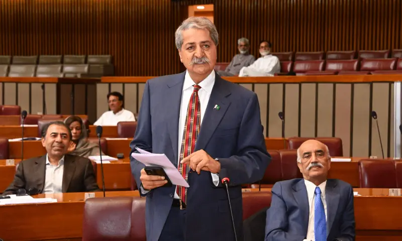 In this file photo, PPP MNA Syed Naveed Qamar moves amendments in the Pakistan Land Port Authority Bill 2025 before the National Assembly, on Aug 7, 2025. &mdash; X/NAofPakistan