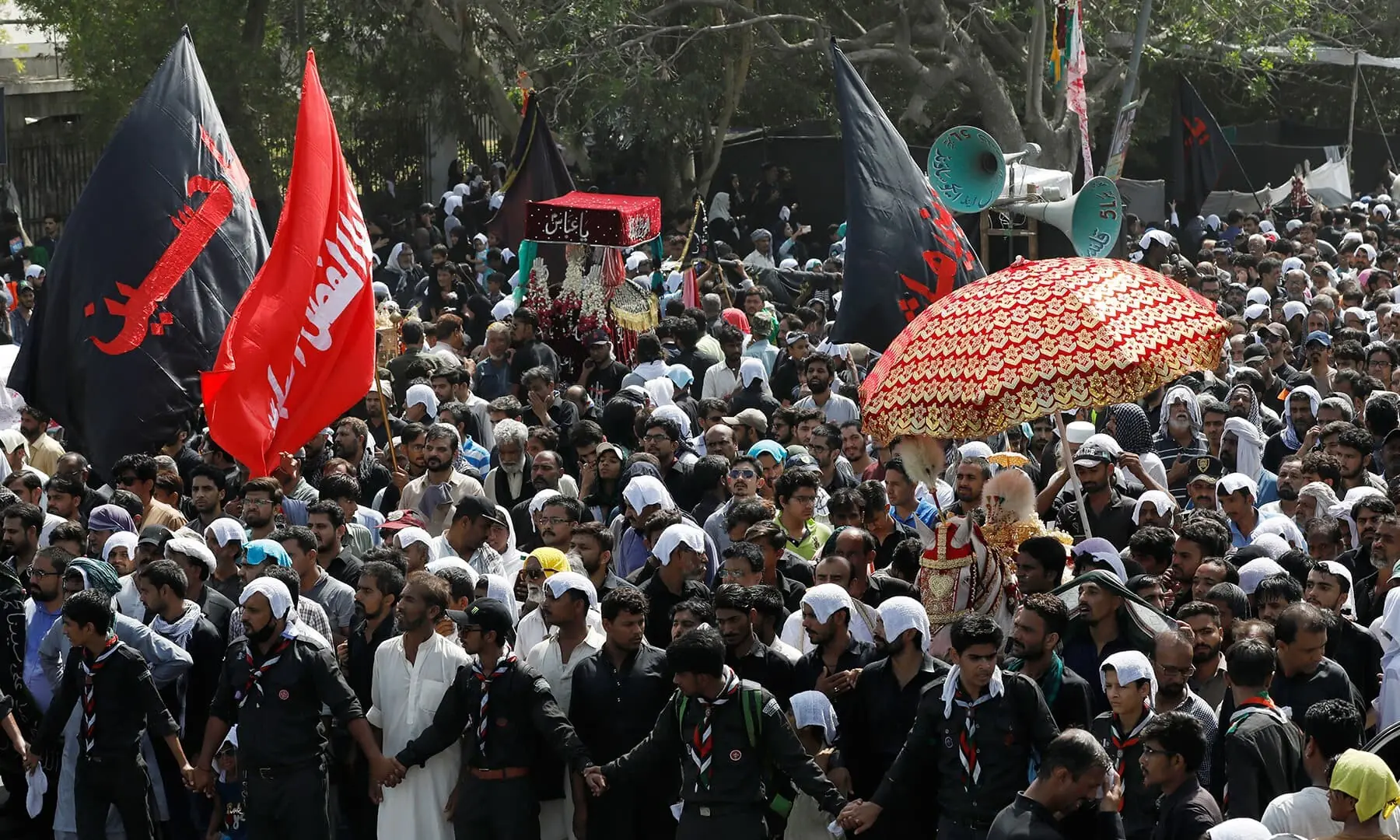 Shia Muslims take part in the religious procession of Youm-i-Ali in Karachi in 2019. &mdash; Reuters/File