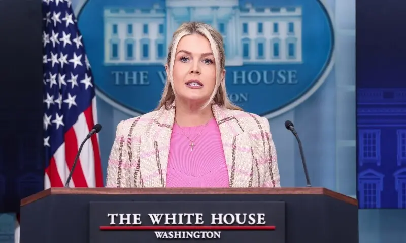 White House Press Secretary Karoline Leavitt speaks during a briefing with reporters at the White House in Washington, DC, the US on March 10. &mdash; Reuters
